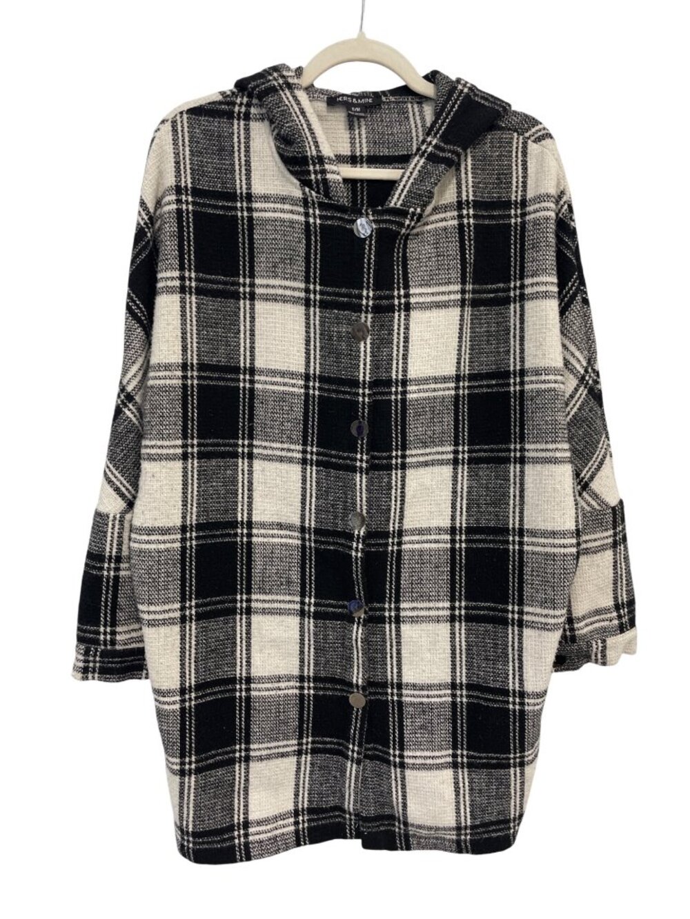 Hers & Mine Shirt Jacket Small/Medium Plaid Hooded Black White Urban Streetwear